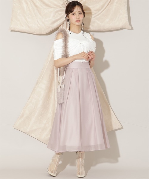 WILLSELECTION（ウィルセレクション）の「チュールオフショルリブニット（ニット/セーター・レディース・ピンク/ダークブラウン/ブラック/オフホワイト・FREE）」の11枚目の写真