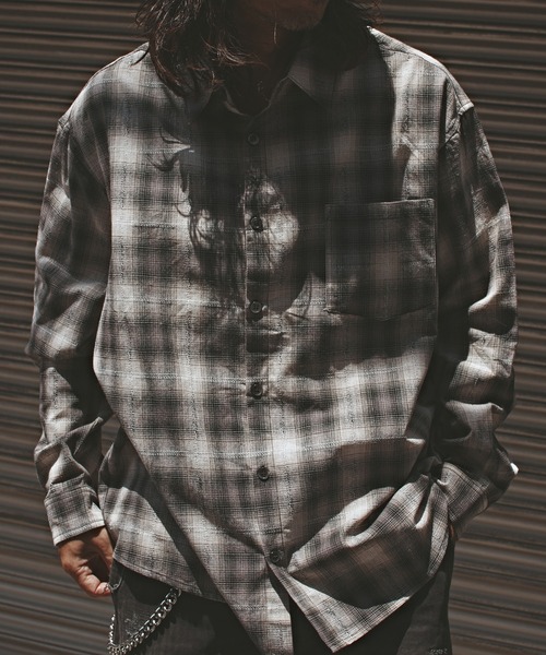 ALL RUNS（オールランズ）の「オーバーサイズ オンブレチャックシャツ（シャツ/ブラウス・メンズ・ブラック/オレンジ/マスタード・L/M）」の2枚目の写真