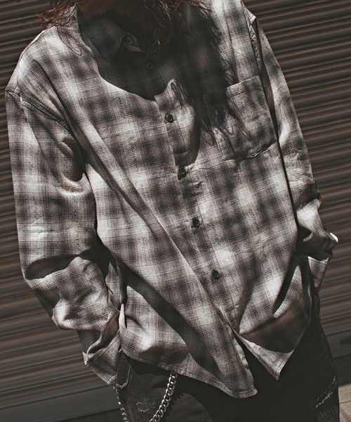 ALL RUNS（オールランズ）の「オーバーサイズ オンブレチャックシャツ（シャツ/ブラウス・メンズ・ブラック/オレンジ/マスタード・L/M）」の5枚目の写真