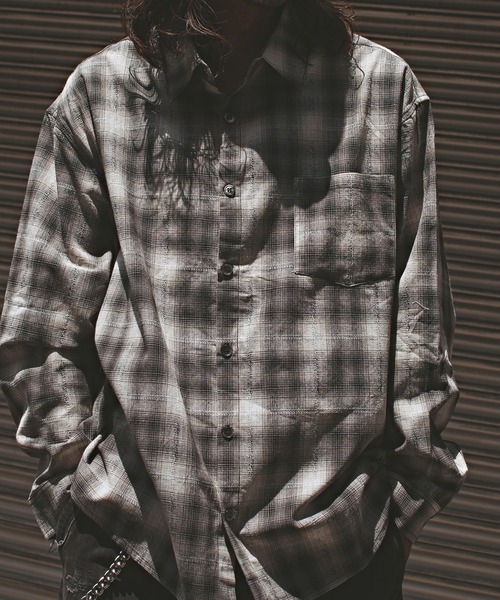 ALL RUNS（オールランズ）の「オーバーサイズ オンブレチャックシャツ（シャツ/ブラウス・メンズ・ブラック/オレンジ/マスタード・L/M）」の6枚目の写真