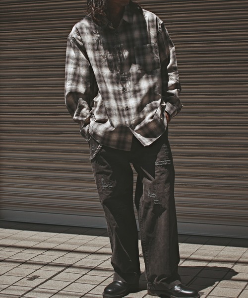 ALL RUNS（オールランズ）の「オーバーサイズ オンブレチャックシャツ（シャツ/ブラウス・メンズ・ブラック/オレンジ/マスタード・L/M）」の7枚目の写真