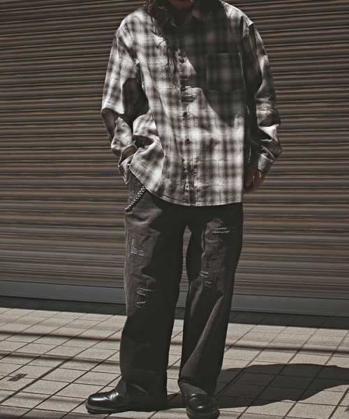 ALL RUNS（オールランズ）の「オーバーサイズ オンブレチャックシャツ（シャツ/ブラウス・メンズ・ブラック/オレンジ/マスタード・L/M）」の8枚目の写真