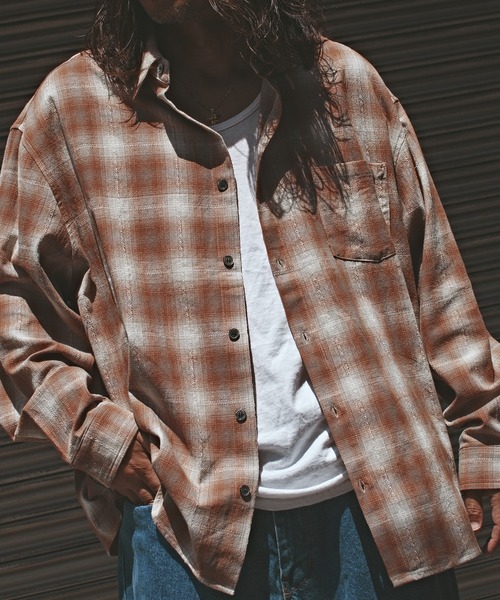 ALL RUNS（オールランズ）の「オーバーサイズ オンブレチャックシャツ（シャツ/ブラウス・メンズ・ブラック/オレンジ/マスタード・L/M）」の16枚目の写真