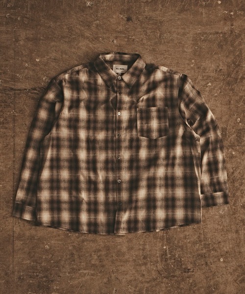 ALL RUNS（オールランズ）の「オーバーサイズ オンブレチャックシャツ（シャツ/ブラウス・メンズ・ブラック/オレンジ/マスタード・L/M）」の4枚目の写真