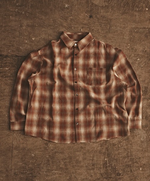 ALL RUNS（オールランズ）の「オーバーサイズ オンブレチャックシャツ（シャツ/ブラウス・メンズ・ブラック/オレンジ/マスタード・L/M）」の15枚目の写真