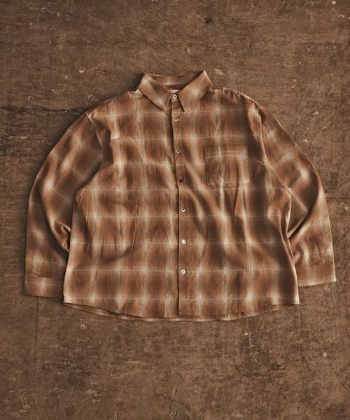 ALL RUNS（オールランズ）の「オーバーサイズ オンブレチャックシャツ（シャツ/ブラウス・メンズ・ブラック/オレンジ/マスタード・L/M）」の9枚目の写真