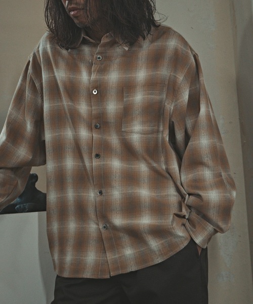 ALL RUNS（オールランズ）の「オーバーサイズ オンブレチャックシャツ（シャツ/ブラウス・メンズ・ブラック/オレンジ/マスタード・L/M）」の11枚目の写真