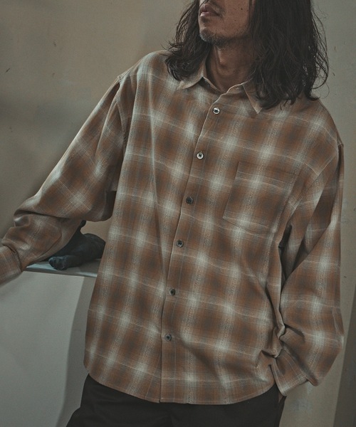 ALL RUNS（オールランズ）の「オーバーサイズ オンブレチャックシャツ（シャツ/ブラウス・メンズ・ブラック/オレンジ/マスタード・L/M）」の12枚目の写真