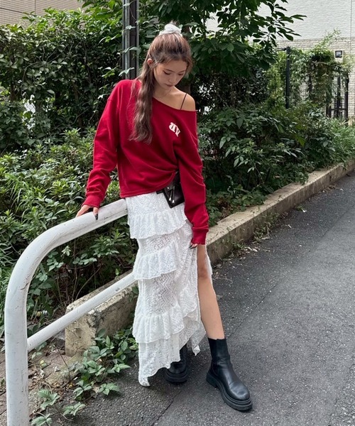 ACLENT（アクレント）の「フラッフィーレースティアードロングスカート（スカート・レディース・ホワイト/ブラック・FREE）」の21枚目の写真