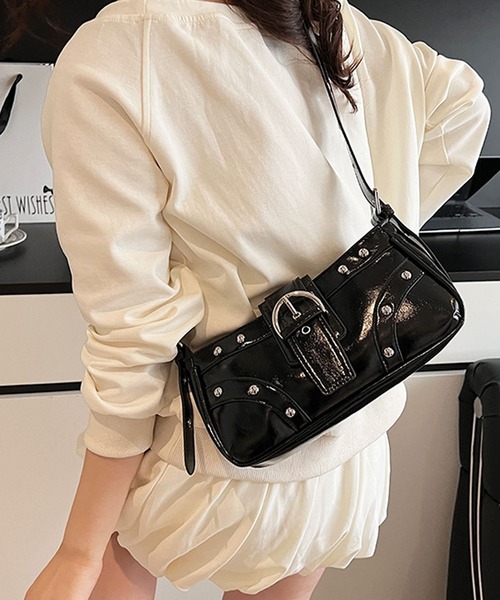 ショルダーバッグ ハンドバッグ セール】2WAY レザーライクスタッズベルトバッグ/ショルダー