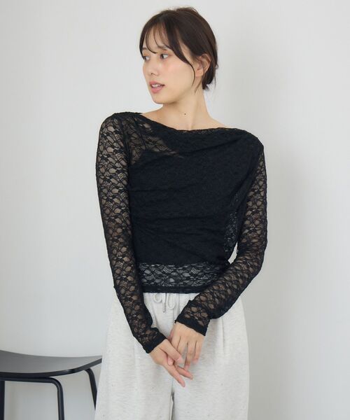 RETRO GIRL（レトロガール）の「ドレープレースCT（Tシャツ/カットソー・レディース・ナチュラル/ブラウン/ブラック・FREE）」の16枚目の写真