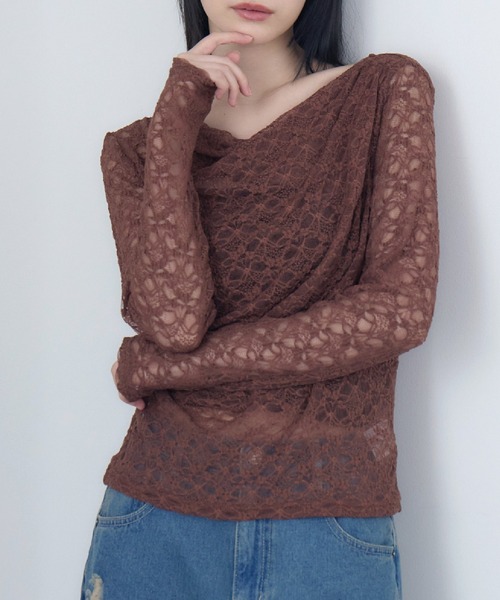 RETRO GIRL（レトロガール）の「ドレープレースCT（Tシャツ/カットソー・レディース・ナチュラル/ブラウン/ブラック・FREE）」の3枚目の写真