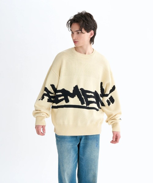 ELEMENT(エレメント)の「ELEMENT メンズ TAG KNIT セーター 【2025年秋冬モデル】/エレメントビッグシルエットロゴニット・セーター(ニット/セーター・メンズ・ブラック/オフホワイト・MEDIUM/LARGE/X-LARGE)」の2枚目の写真