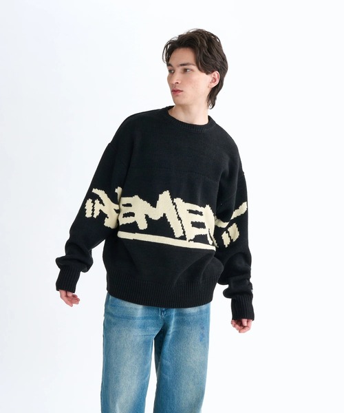 ELEMENT(エレメント)の「ELEMENT メンズ TAG KNIT セーター 【2025年秋冬モデル】/エレメントビッグシルエットロゴニット・セーター(ニット/セーター・メンズ・ブラック/オフホワイト・MEDIUM/LARGE/X-LARGE)」の4枚目の写真