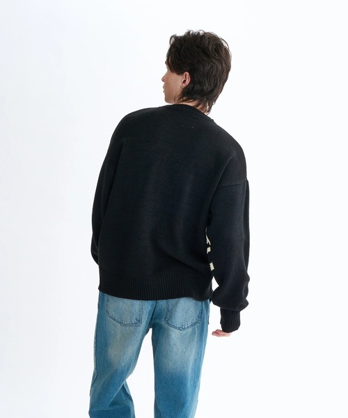 ELEMENT(エレメント)の「ELEMENT メンズ TAG KNIT セーター 【2025年秋冬モデル】/エレメントビッグシルエットロゴニット・セーター(ニット/セーター・メンズ・ブラック/オフホワイト・MEDIUM/LARGE/X-LARGE)」の5枚目の写真