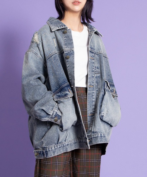 PUNYUS(プニュズ)の「ビッグポケットデニムジャケット(デニムジャケット・レディース・ライトブルー・3/4)」の1枚目の写真