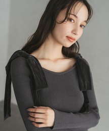 2025秋冬新作 ベロア肩リボンニット