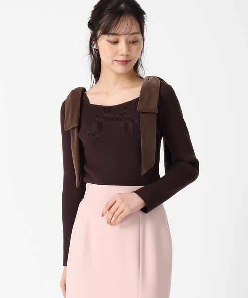 31 Sons de mode(トランテアン ソン ドゥ モード)の「2025秋冬新作 ベロア肩リボンニット(ニット/セーター・レディース・チャコールグレー/ブラウン/ベージュ・フリ-)」の4枚目の写真