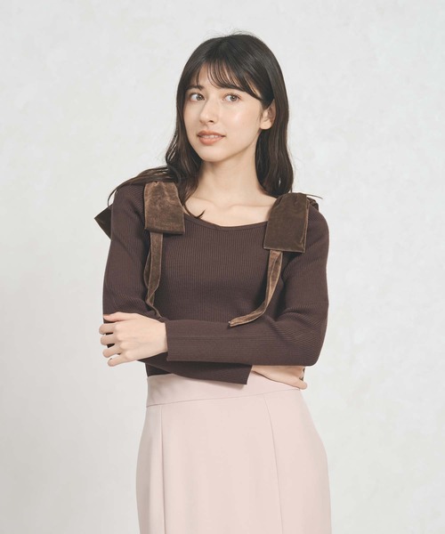 31 Sons de mode(トランテアン ソン ドゥ モード)の「2025秋冬新作 ベロア肩リボンニット(ニット/セーター・レディース・チャコールグレー/ブラウン/ベージュ・フリ-)」の22枚目の写真