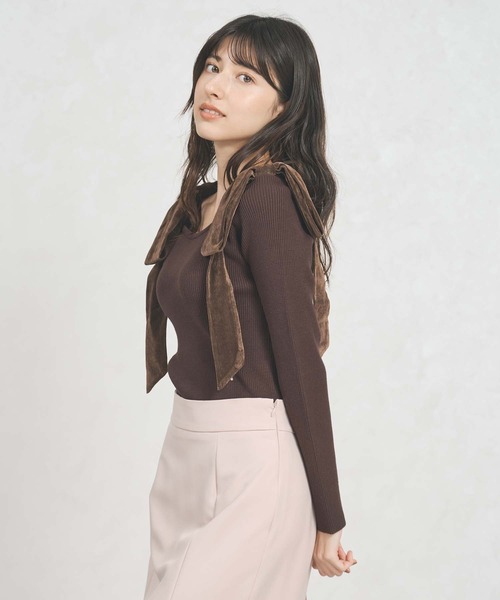 31 Sons de mode(トランテアン ソン ドゥ モード)の「2025秋冬新作 ベロア肩リボンニット(ニット/セーター・レディース・チャコールグレー/ブラウン/ベージュ・フリ-)」の21枚目の写真