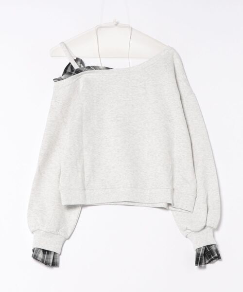 Lace Ladies(レースレディース)の「チェック リボン レイヤード風 スウェット プルオーバー(スウェット・レディース・ブラウン/ライトグレー/ネイビー/ダークグレー・FREE)」の5枚目の写真