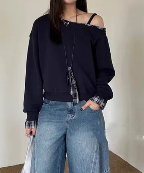 Lace Ladies(レースレディース)の「チェック リボン レイヤード風 スウェット プルオーバー(スウェット・レディース・ブラウン/ライトグレー/ネイビー/ダークグレー・FREE)」の14枚目の写真