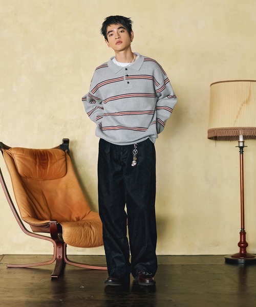 Bleme（ブレム）の「スウェットライク マルチボーダー ニットポロシャツ（ニット/セーター・メンズ・グレー/ブラウン・M/S/XL/L）」の10枚目の写真