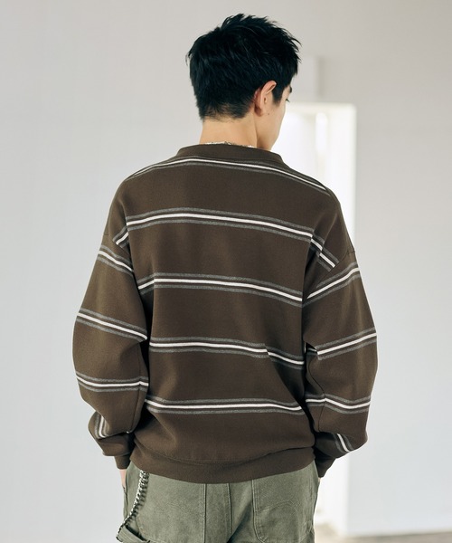 Bleme（ブレム）の「スウェットライク マルチボーダー ニットポロシャツ（ニット/セーター・メンズ・グレー/ブラウン・M/S/XL/L）」の14枚目の写真