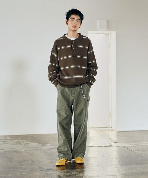 Bleme（ブレム）の「スウェットライク マルチボーダー ニットポロシャツ（ニット/セーター・メンズ・グレー/ブラウン・M/S/XL/L）」の15枚目の写真