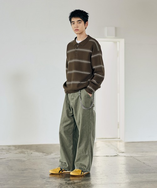 Bleme（ブレム）の「スウェットライク マルチボーダー ニットポロシャツ（ニット/セーター・メンズ・グレー/ブラウン・M/S/XL/L）」の16枚目の写真