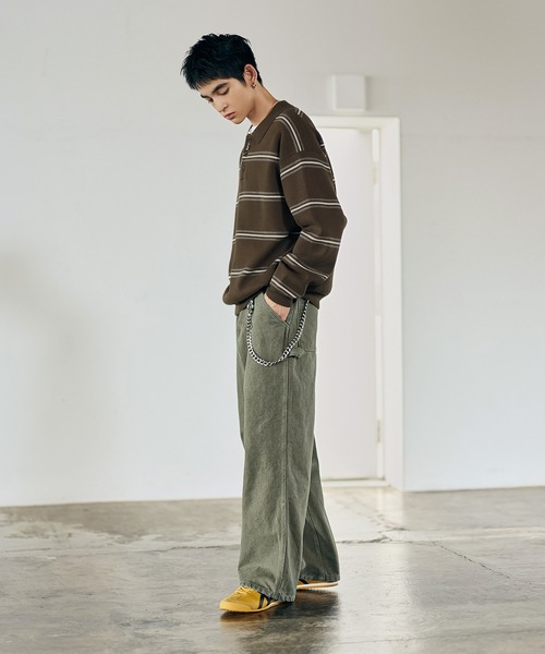 Bleme（ブレム）の「スウェットライク マルチボーダー ニットポロシャツ（ニット/セーター・メンズ・グレー/ブラウン・M/S/XL/L）」の20枚目の写真