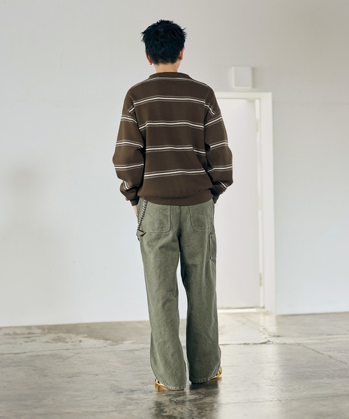 Bleme（ブレム）の「スウェットライク マルチボーダー ニットポロシャツ（ニット/セーター・メンズ・グレー/ブラウン・M/S/XL/L）」の18枚目の写真