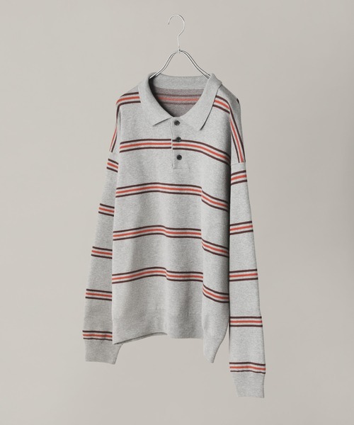 Bleme（ブレム）の「スウェットライク マルチボーダー ニットポロシャツ（ニット/セーター・メンズ・グレー/ブラウン・M/S/XL/L）」の17枚目の写真