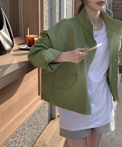 Miniministore(ミニミニストア)の「スタンドカラージャケット韓国風ジャンパー(ブルゾン・レディース・グレイッシュベージュ/カーキ・L/M)」の12枚目の写真