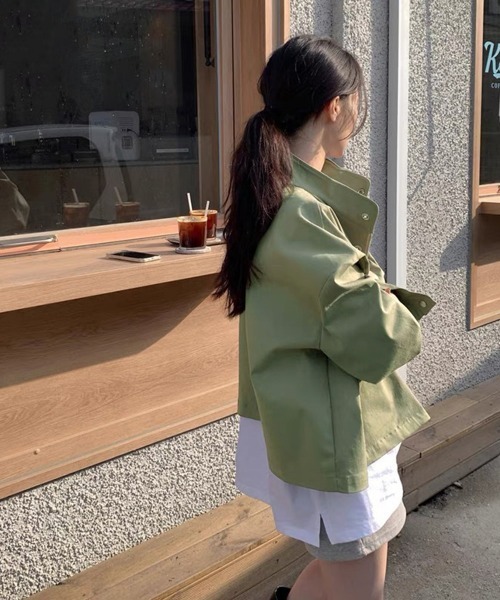 Miniministore(ミニミニストア)の「スタンドカラージャケット韓国風ジャンパー(ブルゾン・レディース・グレイッシュベージュ/カーキ・L/M)」の13枚目の写真