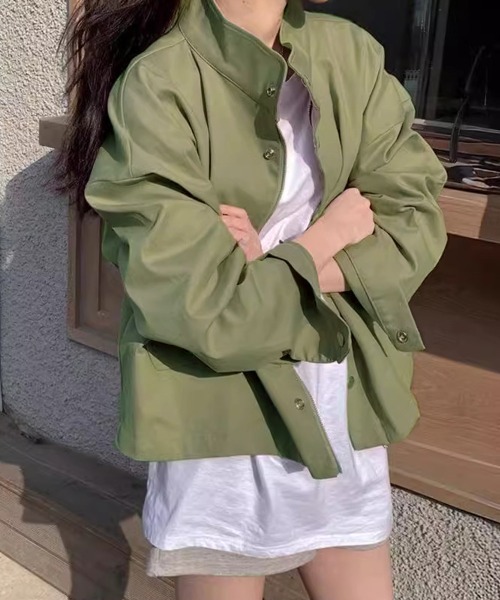 Miniministore(ミニミニストア)の「スタンドカラージャケット韓国風ジャンパー(ブルゾン・レディース・グレイッシュベージュ/カーキ・L/M)」の19枚目の写真