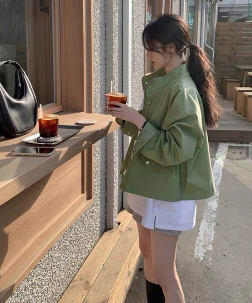 Miniministore(ミニミニストア)の「スタンドカラージャケット韓国風ジャンパー(ブルゾン・レディース・グレイッシュベージュ/カーキ・L/M)」の20枚目の写真