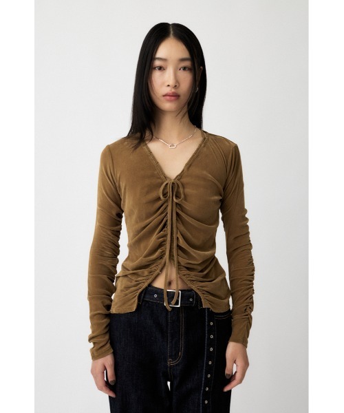 MOUSSY(マウジー)の「SHEER VELOUR CARDIGAN / シアーベロアカーディガン(カーディガン/ボレロ・レディース・ブラック/ベージュ/グレー・FREE)」の20枚目の写真