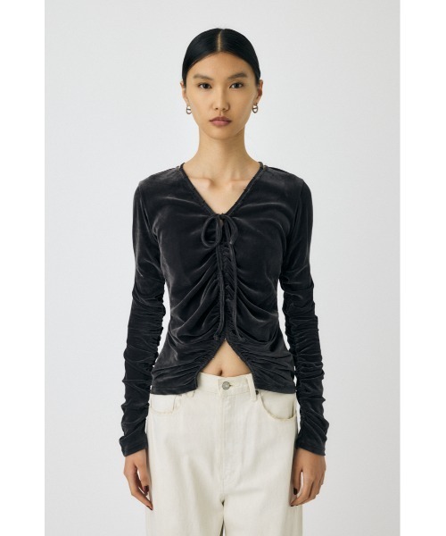 MOUSSY(マウジー)の「SHEER VELOUR CARDIGAN / シアーベロアカーディガン(カーディガン/ボレロ・レディース・ブラック/ベージュ/グレー・FREE)」の5枚目の写真