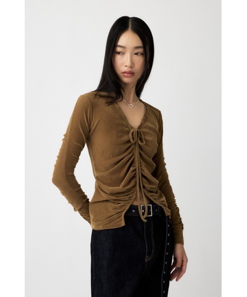 MOUSSY(マウジー)の「SHEER VELOUR CARDIGAN / シアーベロアカーディガン(カーディガン/ボレロ・レディース・ブラック/ベージュ/グレー・FREE)」の18枚目の写真