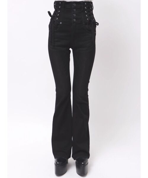 セール】スリーレースアップハイウエストフレアパギンス（デニムパンツ