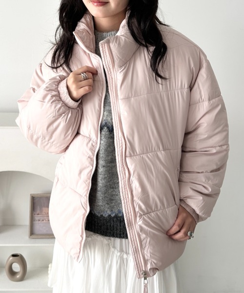 CLEA（クレア）の「スタンドカラー中綿ジャケット（ダウンジャケット/コート・レディース・アイボリー/ブラック/イエロー/ピンク・FREE）」の4枚目の写真