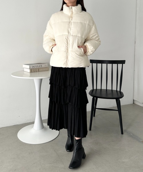 CLEA（クレア）の「スタンドカラー中綿ジャケット（ダウンジャケット/コート・レディース・アイボリー/ブラック/イエロー/ピンク・FREE）」の9枚目の写真