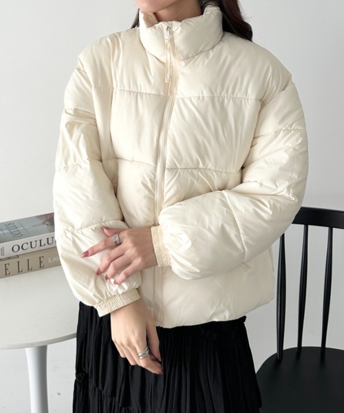 CLEA（クレア）の「スタンドカラー中綿ジャケット（ダウンジャケット/コート・レディース・アイボリー/ブラック/イエロー/ピンク・FREE）」の6枚目の写真