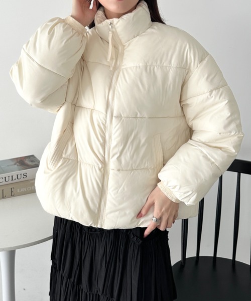CLEA（クレア）の「スタンドカラー中綿ジャケット（ダウンジャケット/コート・レディース・アイボリー/ブラック/イエロー/ピンク・FREE）」の7枚目の写真