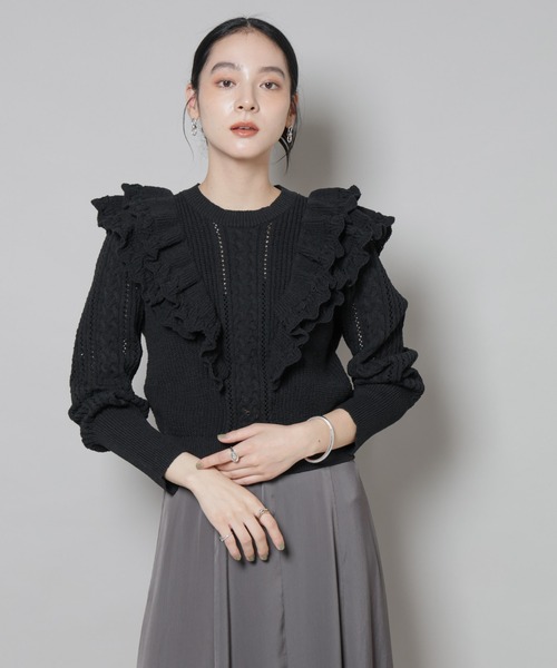 セール】フリルケーブルニットプルオーバー（ニット/セーター）｜NANO