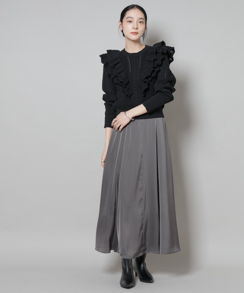 NANO universe(ナノユニバース)の「フリルケーブルニットプルオーバー(ニット/セーター・レディース・オフホワイト/ブラック・FREE)」の3枚目の写真