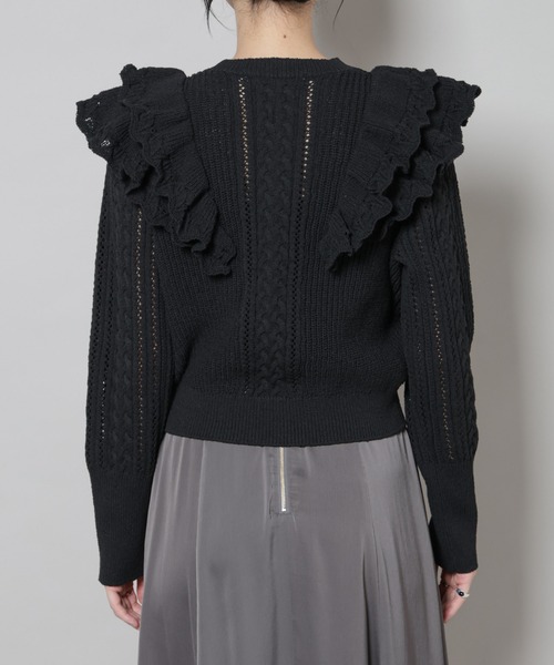 NANO universe(ナノユニバース)の「フリルケーブルニットプルオーバー(ニット/セーター・レディース・オフホワイト/ブラック・FREE)」の6枚目の写真
