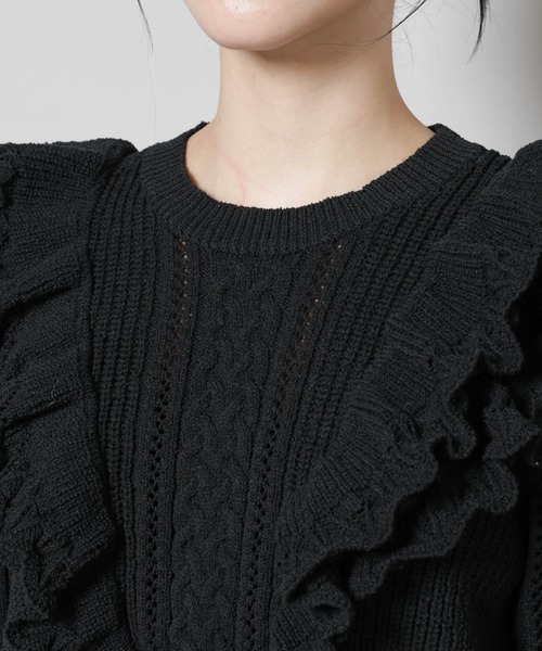 NANO universe(ナノユニバース)の「フリルケーブルニットプルオーバー(ニット/セーター・レディース・オフホワイト/ブラック・FREE)」の8枚目の写真