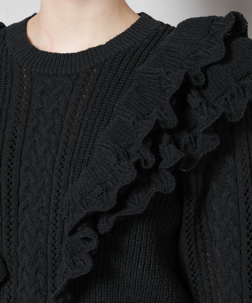 NANO universe(ナノユニバース)の「フリルケーブルニットプルオーバー(ニット/セーター・レディース・オフホワイト/ブラック・FREE)」の9枚目の写真